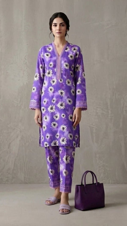 2-PC Stitched Printed Arabic Lawn Suit