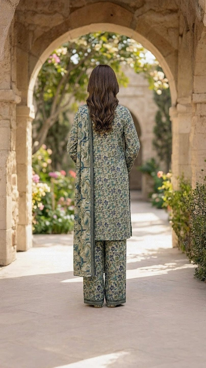 3-PC Stitched Printed Arabic-lawn Suit