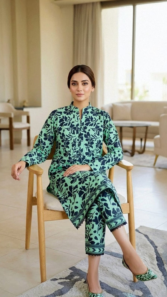2-PC Stitched Printed Arabic Lawn Suit