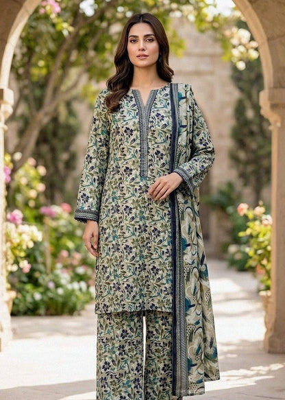 3-PC Stitched Printed Arabic-lawn Suit